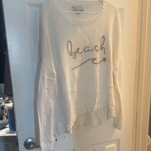 Vintage Havana Cream Sweater with Brown 'Beach' Text
